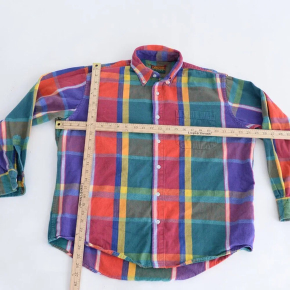Vintage 90S Oakton Limited Teal And Red Checker Pattern Button  Down Shirt - Picture 2 of 10